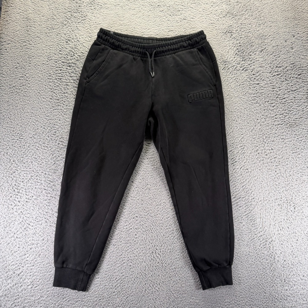 PUMA Sweatpant Mens L Black Jogger Tapered Performance Gym Running Fleece-Lined